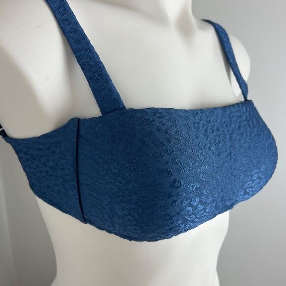 Bar III Satin Cheetah Bandeau Bikini Swim Top in French Navy XS - Picture 3 of 6